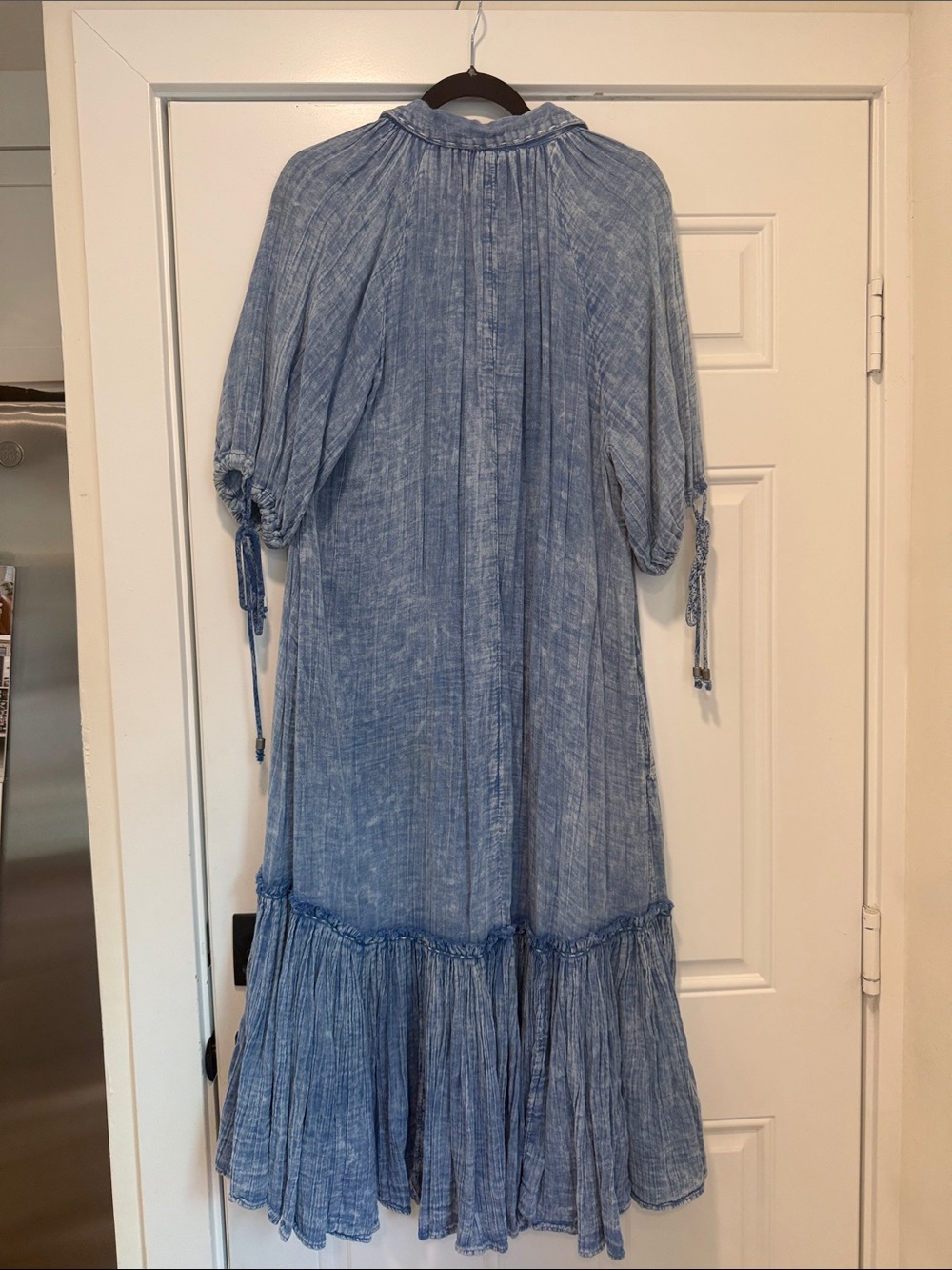 Light Blue Button-Front Women's Dress with Ruffle Hem - Picture 2 of 3